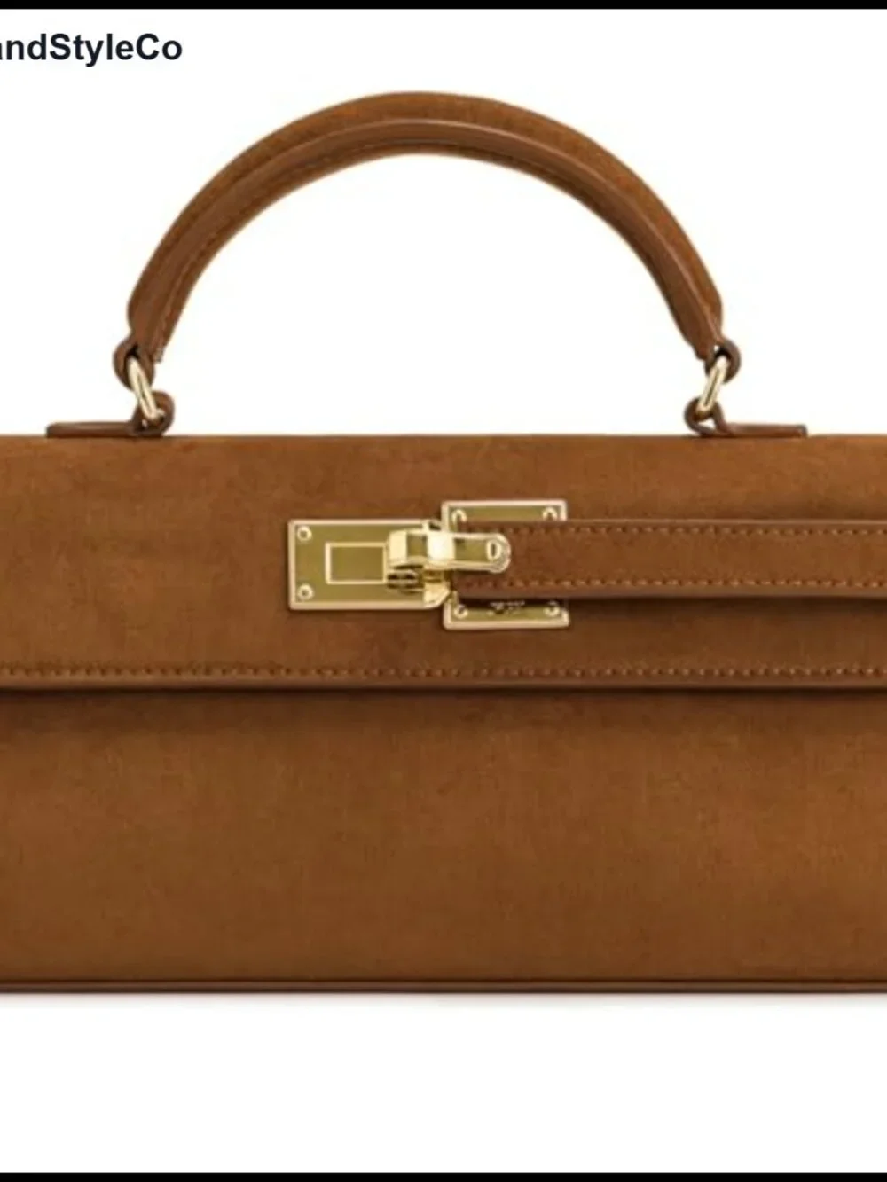 Faux Suede Top Handle Satchel Bag Crossbody Detachable Strap Gold Hardware